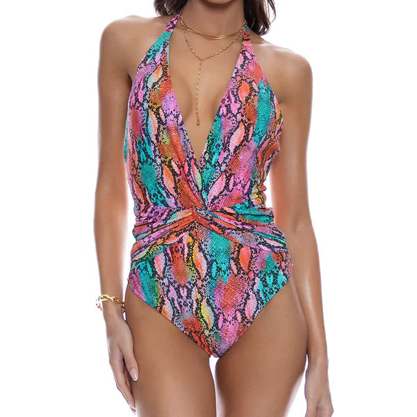Luli Fama, Electric Skin, Front Twist Halter, One Piece Fuller Coverage