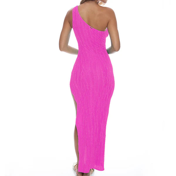 Luli Fama, Wave Chaser, Asymmetrical Cut Out Maxi Dress in Pink