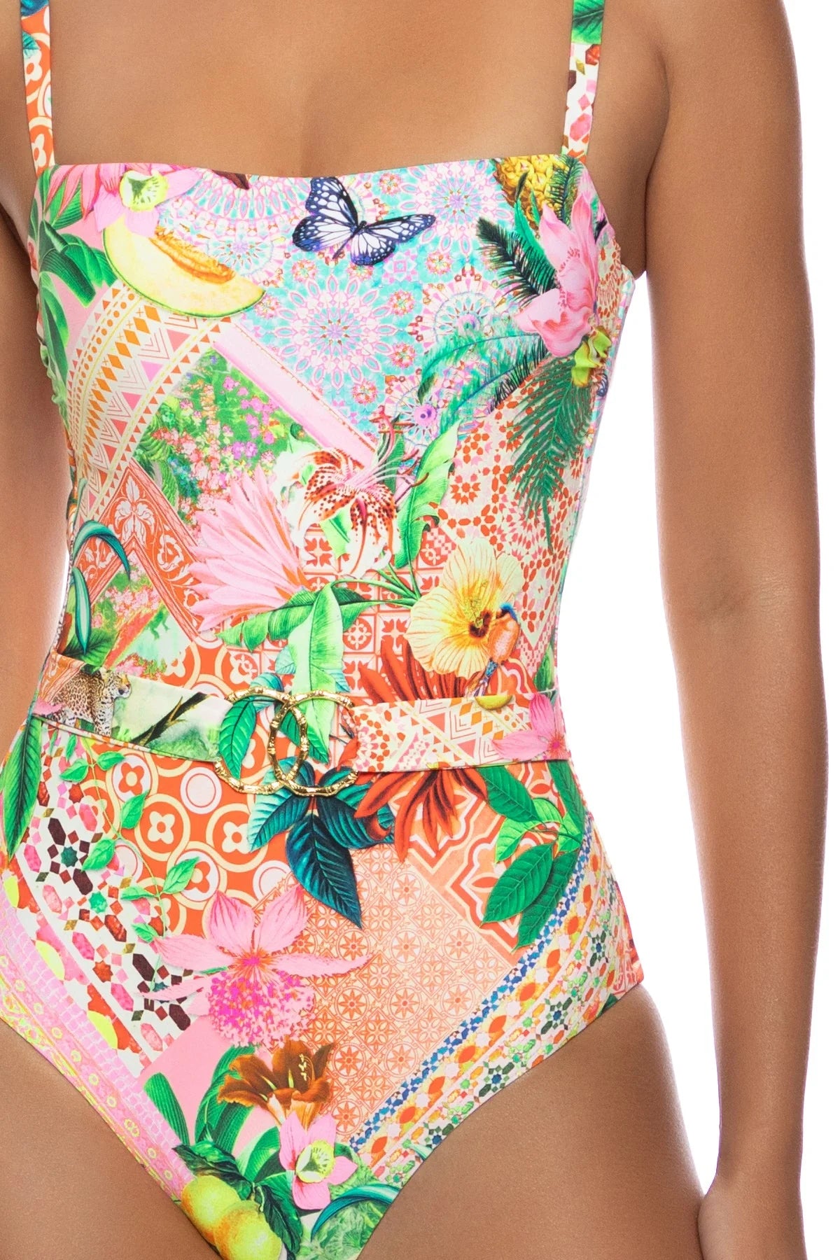 Luli Fama Swimwear, Opulent Eden, Square Neck One Piece Fuller Back