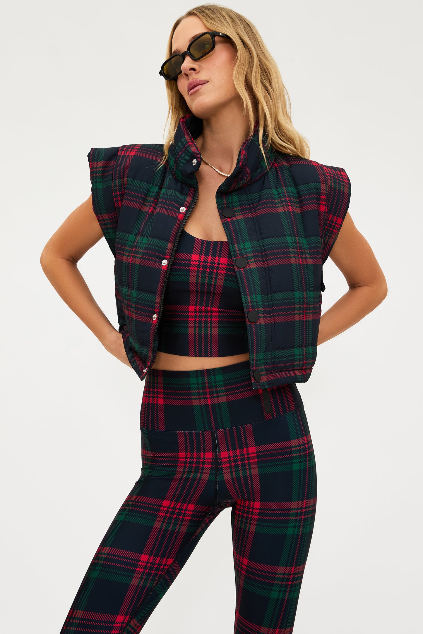 Beach Riot, Canyon Puffer Vest in Ribbon Plaid