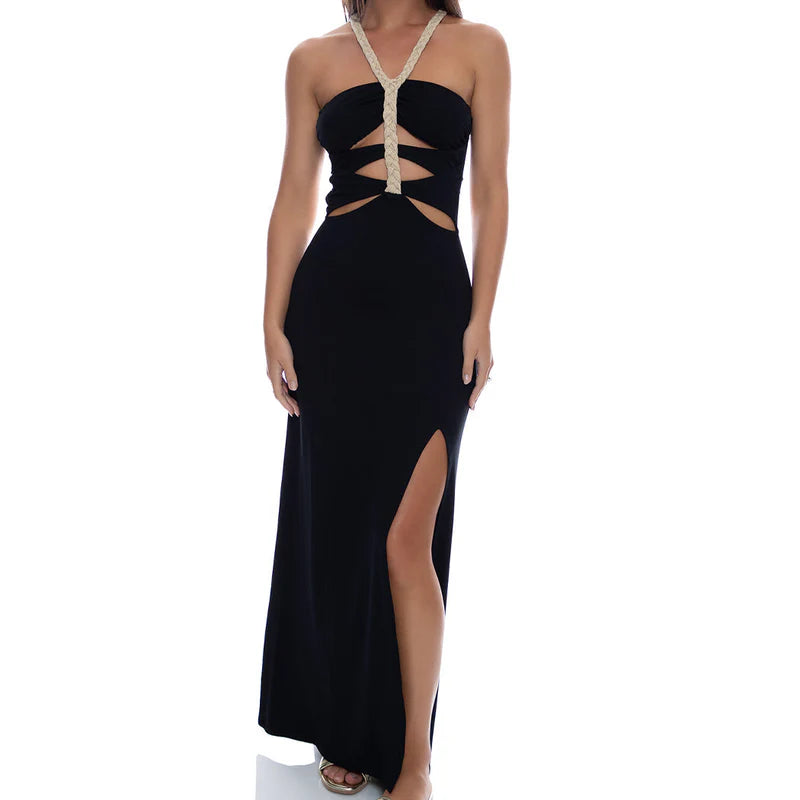 Luli Fama, Sail On, Braided Long Dress in Black